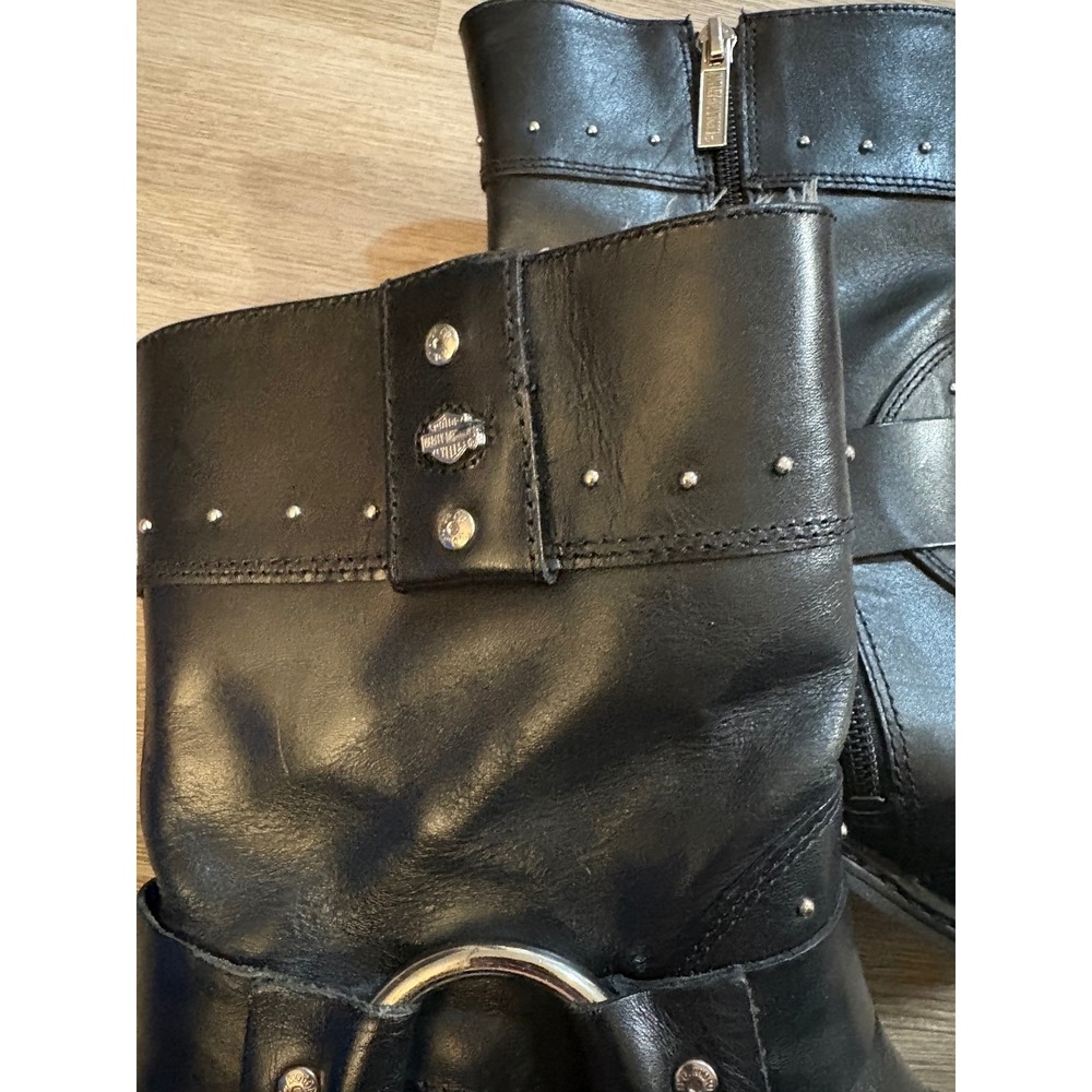 Harley-Davidson Womens Black Leather Studded Harness Pointed Toe Boots 8.5 84378 - Picture 2 of 9